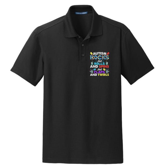 Autism Rocks And Rolls And Spins And Flaps And Twists Dry Zone Grid Polo