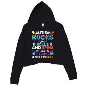 Autism Rocks And Rolls And Spins And Flaps And Twists Crop Fleece Hoodie