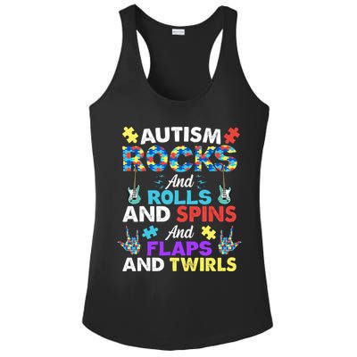 Autism Rocks And Rolls And Spins And Flaps And Twists Ladies PosiCharge Competitor Racerback Tank