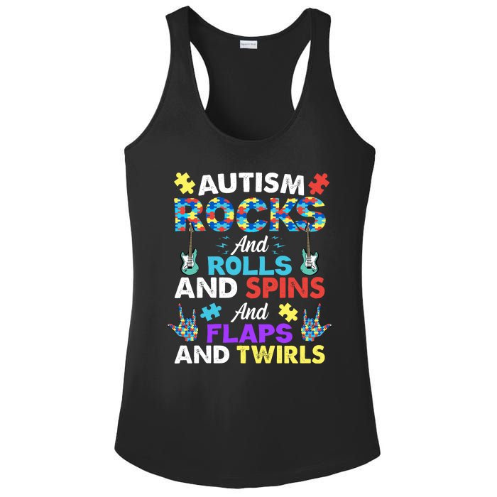 Autism Rocks And Rolls And Spins And Flaps And Twists Ladies PosiCharge Competitor Racerback Tank