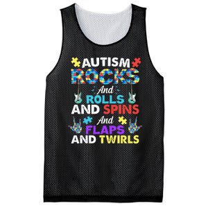 Autism Rocks And Rolls And Spins And Flaps And Twists Mesh Reversible Basketball Jersey Tank