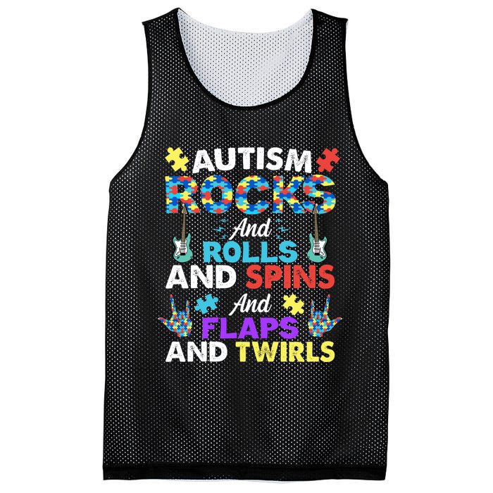 Autism Rocks And Rolls And Spins And Flaps And Twists Mesh Reversible Basketball Jersey Tank