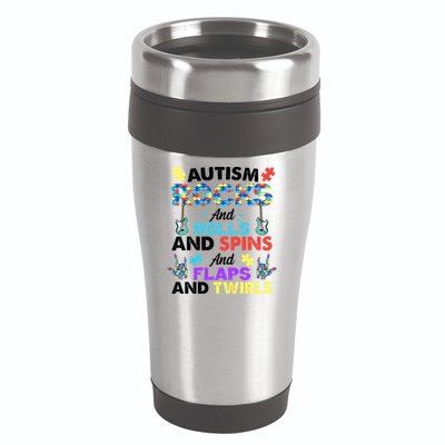 Autism Rocks And Rolls And Spins And Flaps And Twists 16oz Travel Tumbler