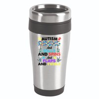 Autism Rocks And Rolls And Spins And Flaps And Twists 16oz Travel Tumbler