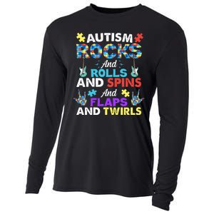 Autism Rocks And Rolls And Spins And Flaps And Twists Cooling Performance Long Sleeve Crew