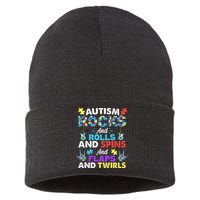 Autism Rocks And Rolls And Spins And Flaps And Twists Sustainable Knit Beanie