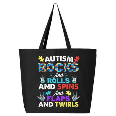 Autism Rocks And Rolls And Spins And Flaps And Twists 25L Jumbo Tote