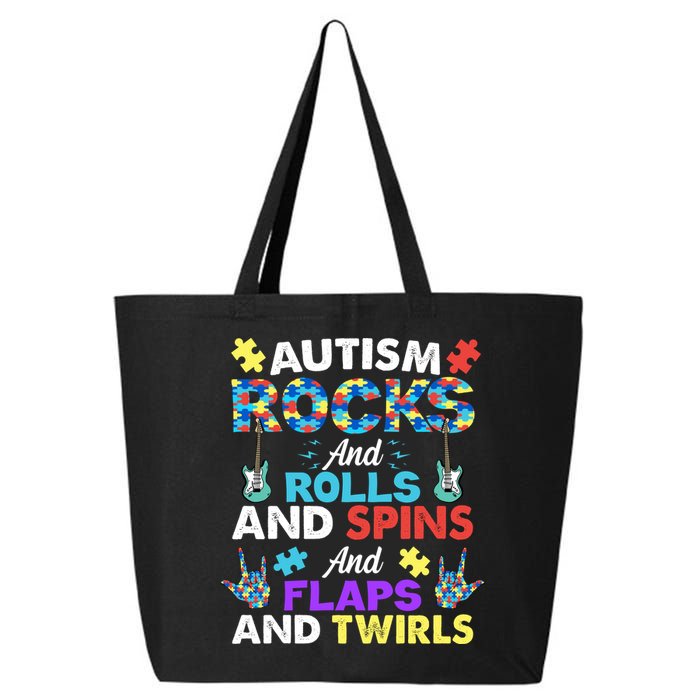 Autism Rocks And Rolls And Spins And Flaps And Twists 25L Jumbo Tote