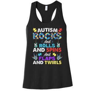 Autism Rocks And Rolls And Spins And Flaps And Twists Women's Racerback Tank