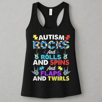 Autism Rocks And Rolls And Spins And Flaps And Twists Womens Tank Top