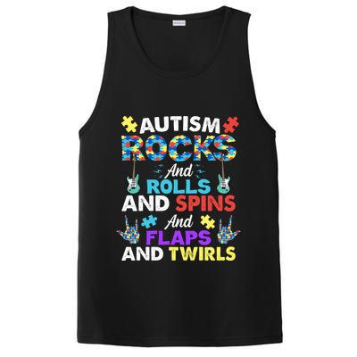 Autism Rocks And Rolls And Spins And Flaps And Twists PosiCharge Competitor Tank