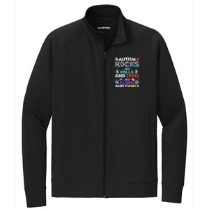 Autism Rocks And Rolls And Spins And Flaps And Twists Stretch Full-Zip Cadet Jacket