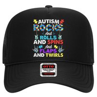 Autism Rocks And Rolls And Spins And Flaps And Twists Trucker Hat