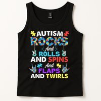 Autism Rocks And Rolls And Spins And Flaps And Twists Tank Top