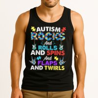 Autism Rocks And Rolls And Spins And Flaps And Twists Tank Top
