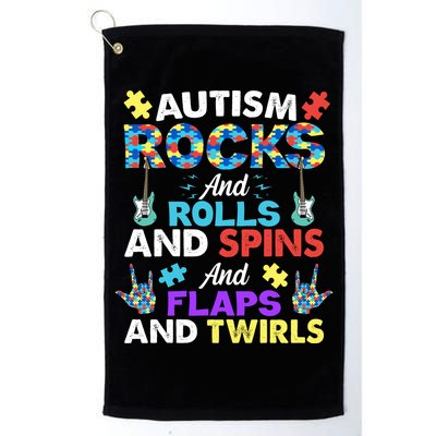 Autism Rocks And Rolls And Spins And Flaps And Twists Golf Towel