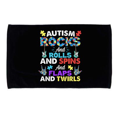 Autism Rocks And Rolls And Spins And Flaps And Twists Microfiber Hand Towel