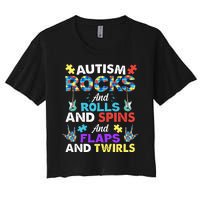 Autism Rocks And Rolls And Spins And Flaps And Twists Women's Crop Top Tee