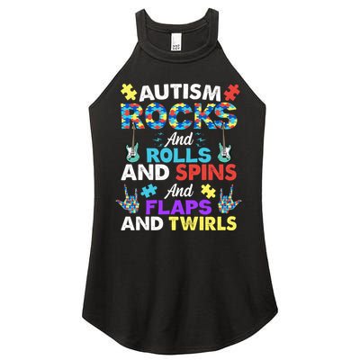 Autism Rocks And Rolls And Spins And Flaps And Twists Women's Perfect Tri Rocker Tank