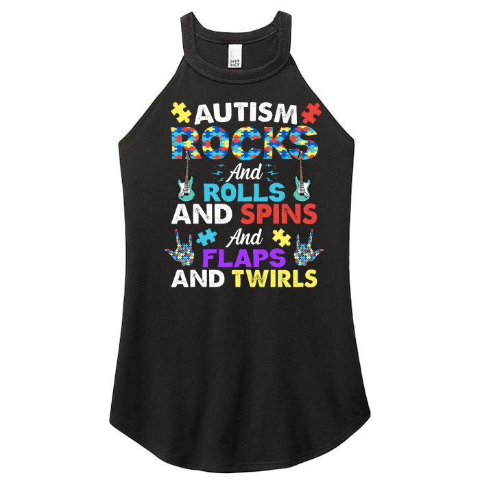 Autism Rocks And Rolls And Spins And Flaps And Twists Women's Perfect Tri Rocker Tank