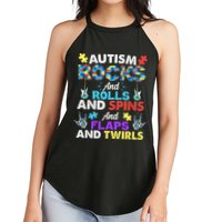Autism Rocks And Rolls And Spins And Flaps And Twists Women's Perfect Tri Rocker Tank
