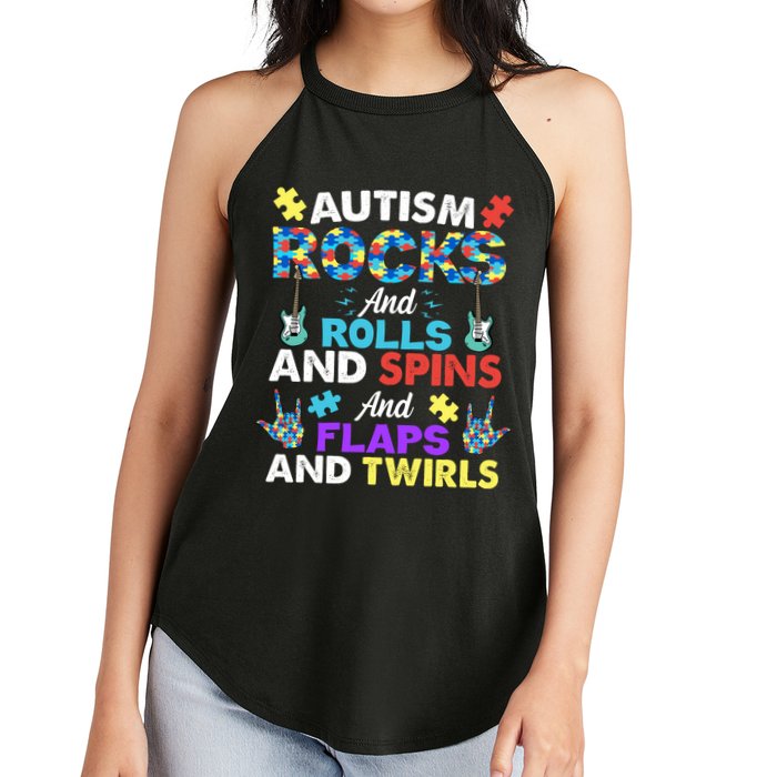 Autism Rocks And Rolls And Spins And Flaps And Twists Women's Perfect Tri Rocker Tank