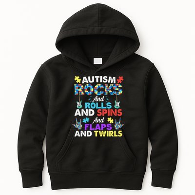 Autism Rocks And Rolls And Spins And Flaps And Twists Kids Hoodie