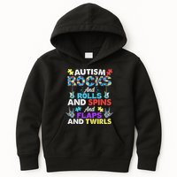 Autism Rocks And Rolls And Spins And Flaps And Twists Kids Hoodie