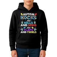 Autism Rocks And Rolls And Spins And Flaps And Twists Kids Hoodie