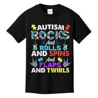Autism Rocks And Rolls And Spins And Flaps And Twists Kids T-Shirt