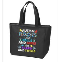 Autism Rocks And Rolls And Spins And Flaps And Twists Zip Tote Bag