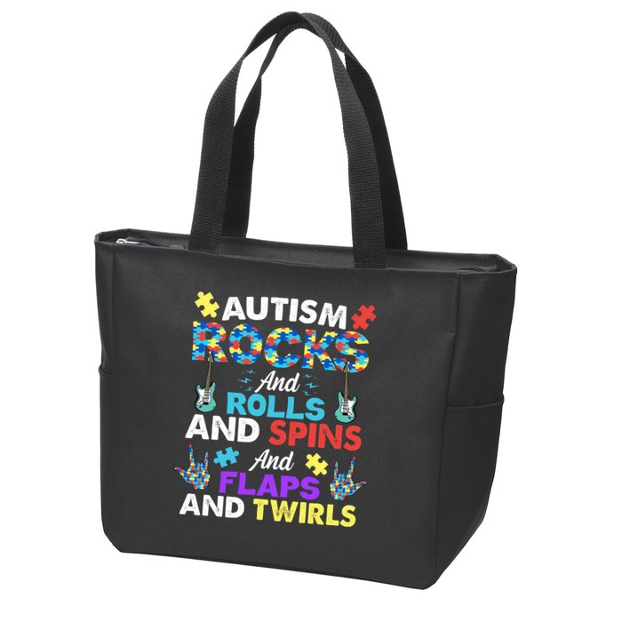Autism Rocks And Rolls And Spins And Flaps And Twists Zip Tote Bag