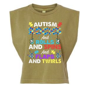 Autism Rocks And Rolls And Spins And Flaps And Twists Garment-Dyed Women's Muscle Tee