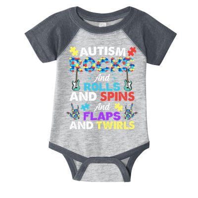 Autism Rocks And Rolls And Spins And Flaps And Twists Infant Baby Jersey Bodysuit