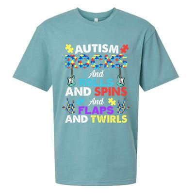 Autism Rocks And Rolls And Spins And Flaps And Twists Sueded Cloud Jersey T-Shirt