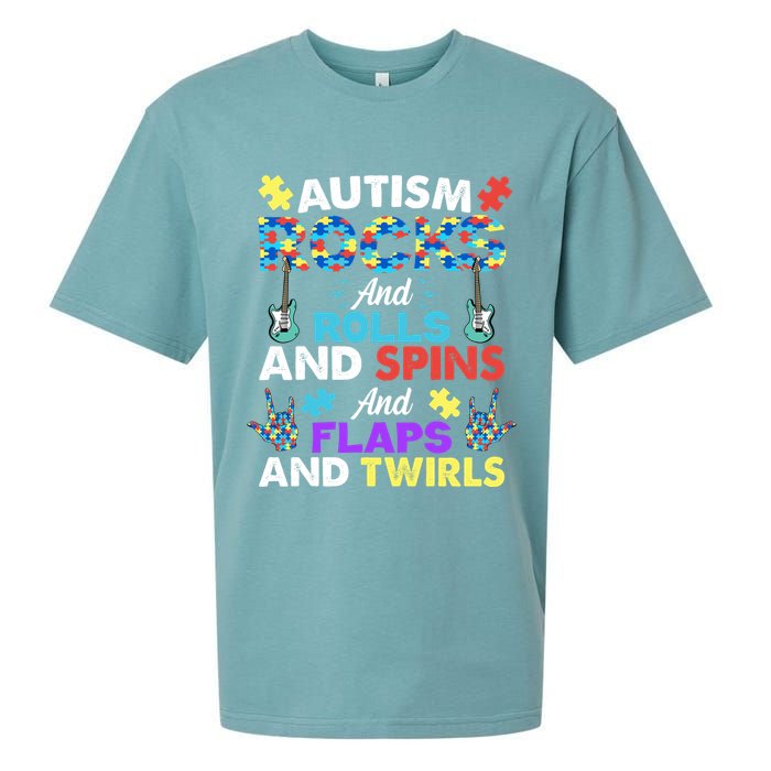Autism Rocks And Rolls And Spins And Flaps And Twists Sueded Cloud Jersey T-Shirt