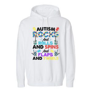 Autism Rocks And Rolls And Spins And Flaps And Twists Garment-Dyed Fleece Hoodie