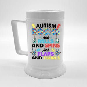 Autism Rocks And Rolls And Spins And Flaps And Twists Beer Stein