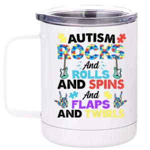 Autism Rocks And Rolls And Spins And Flaps And Twists 12 oz Stainless Steel Tumbler Cup