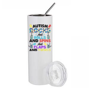 Autism Rocks And Rolls And Spins And Flaps And Twists Stainless Steel Tumbler