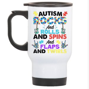 Autism Rocks And Rolls And Spins And Flaps And Twists Stainless Steel Travel Mug