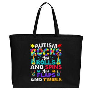 Autism Rocks And Rolls Funny Autism Awareness Month Cotton Canvas Jumbo Tote