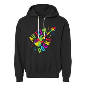 Autism Rocks Autism Awareness Guitar Puzzle Pieces Garment-Dyed Fleece Hoodie