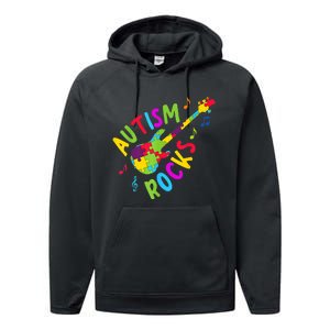 Autism Rocks Autism Awareness Guitar Puzzle Pieces Performance Fleece Hoodie