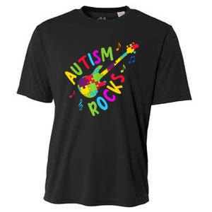 Autism Rocks Autism Awareness Guitar Puzzle Pieces Cooling Performance Crew T-Shirt