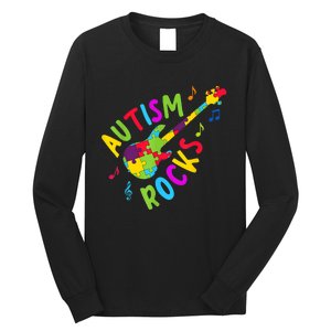 Autism Rocks Autism Awareness Guitar Puzzle Pieces Long Sleeve Shirt