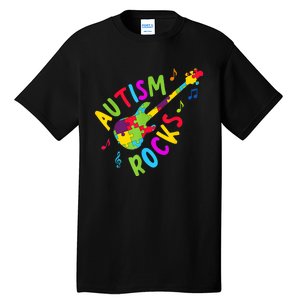 Autism Rocks Autism Awareness Guitar Puzzle Pieces Tall T-Shirt