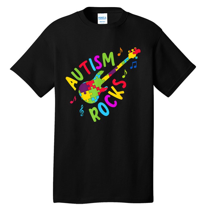 Autism Rocks Autism Awareness Guitar Puzzle Pieces Tall T-Shirt