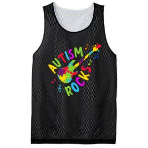 Autism Rocks Autism Awareness Guitar Puzzle Pieces Mesh Reversible Basketball Jersey Tank