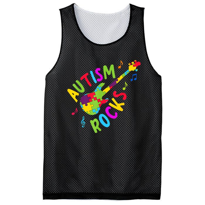 Autism Rocks Autism Awareness Guitar Puzzle Pieces Mesh Reversible Basketball Jersey Tank